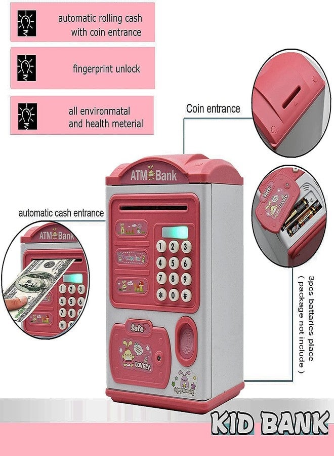 BAREPEPE Piggy Bank for Kids Electronic ATM Money Bank with Password and Finger Sensor Lock - Pink - Image 3